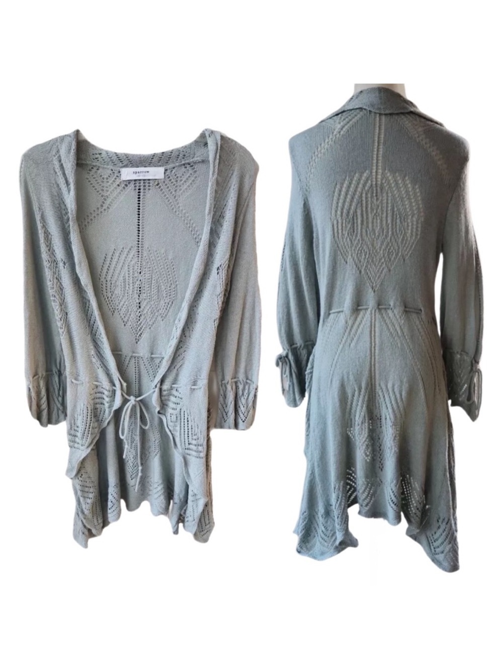 ANTHROPOLOGIE Sparrow Wrap Cardigan Sage Green Open Weave Small
